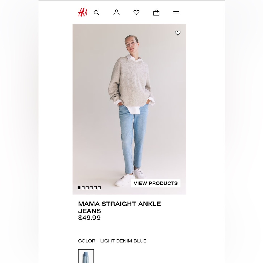 NWT H&M Mama Straight Ankle Jeans Size Medium Light Denim Blue Sold Out